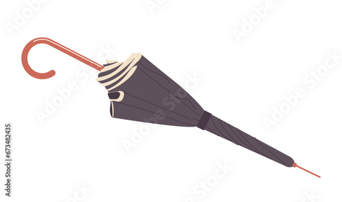 Closed umbrella cane trendy fashion garment accessory for rainy autumn weather isolated on white