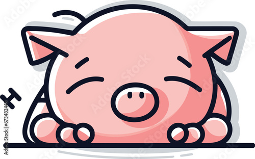 Vector illustration of cute pig. Line art style. Isolated on white background. photo