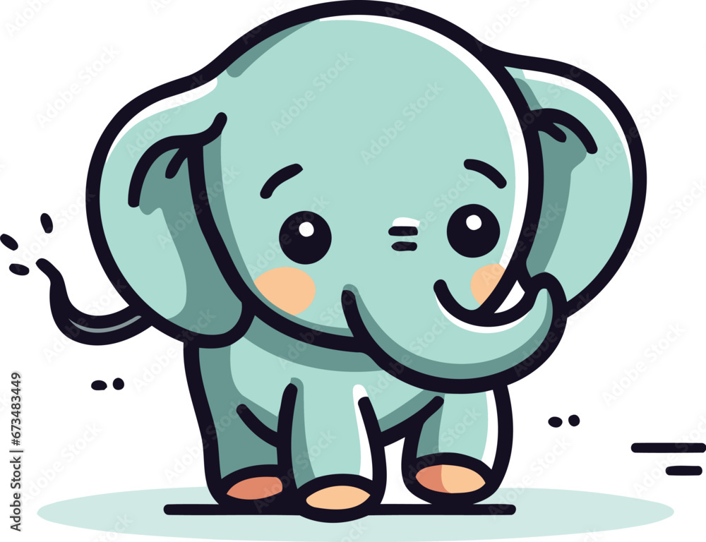 Fototapeta premium Cute elephant cartoon character vector illustration. Cute animal character design.