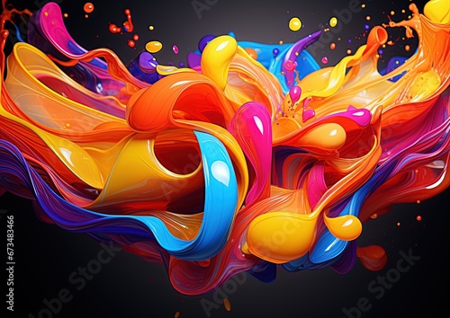 Abstract painting splash, dynamic abstract splash and swirl multicolor graphic, vibrant colors. Modern Trendy Abstract	