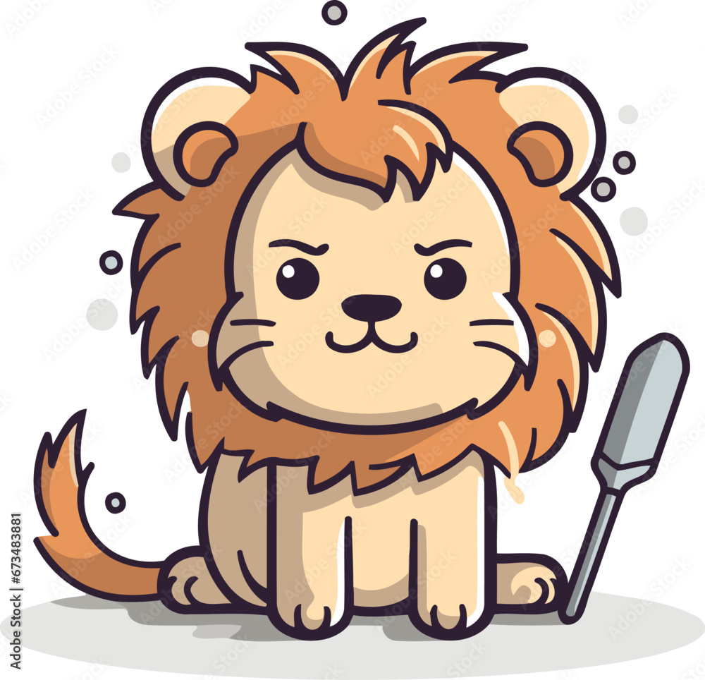 Lion Cartoon Mascot Character With Spatula Vector Illustration Lion Cartoon Mascot Character With Spatula Vector Illustration
