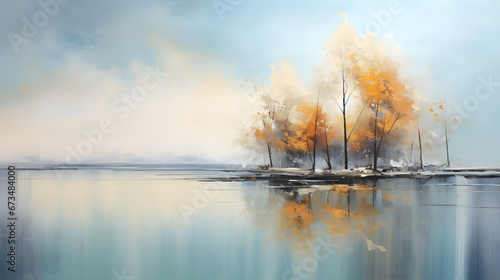 Lake and Mountain  Tranquil Waterscapes  abstract landscape art  generative ai