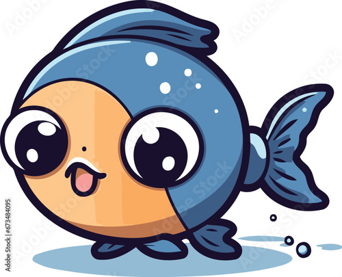 Cute cartoon fish character. Vector illustration isolated on white background.