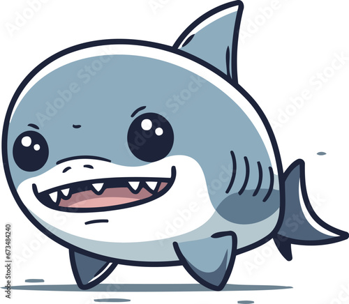 Cute shark cartoon vector illustration. Funny cartoon shark character. Cute shark mascot.