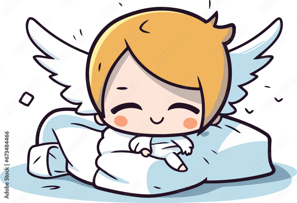 Cute angel boy sleeping on pillow. Vector clip art illustration. Cute angel boy sleeping on pillow. Vector clip art illustration.