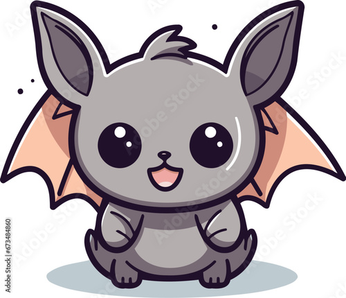 Cute little bat cartoon character vector illustration. Cute little bat mascot.