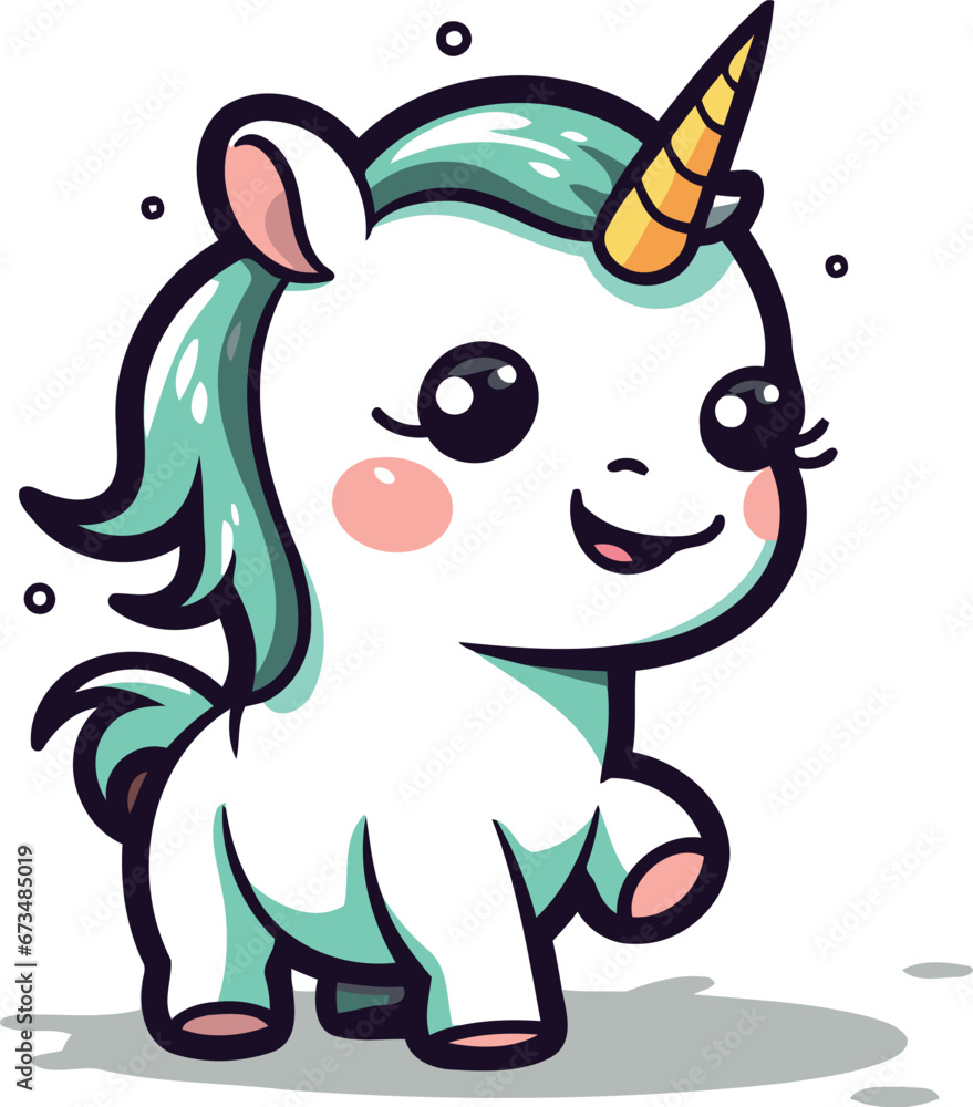 Cute cartoon unicorn. Vector illustration. Isolated on white background.