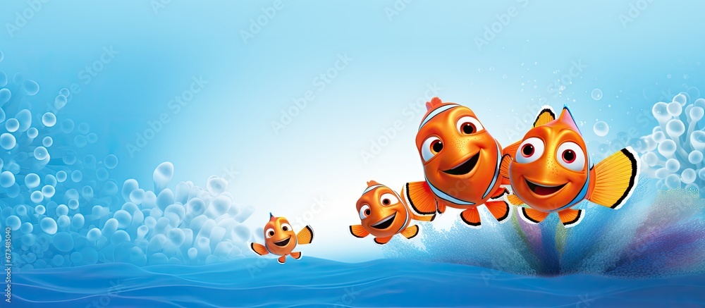 Nemo and his relatives residing underwater Nemo and his relatives residing underwater