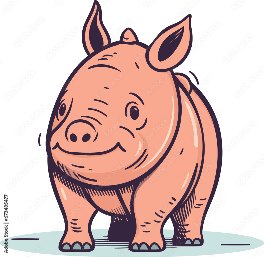 Fototapeta premium Cute cartoon rhinoceros isolated on white background. Vector illustration.