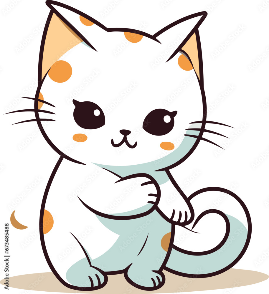 Cute cartoon cat sitting and looking at camera. Vector illustration. Cute cartoon cat sitting and looking at camera. Vector illustration.