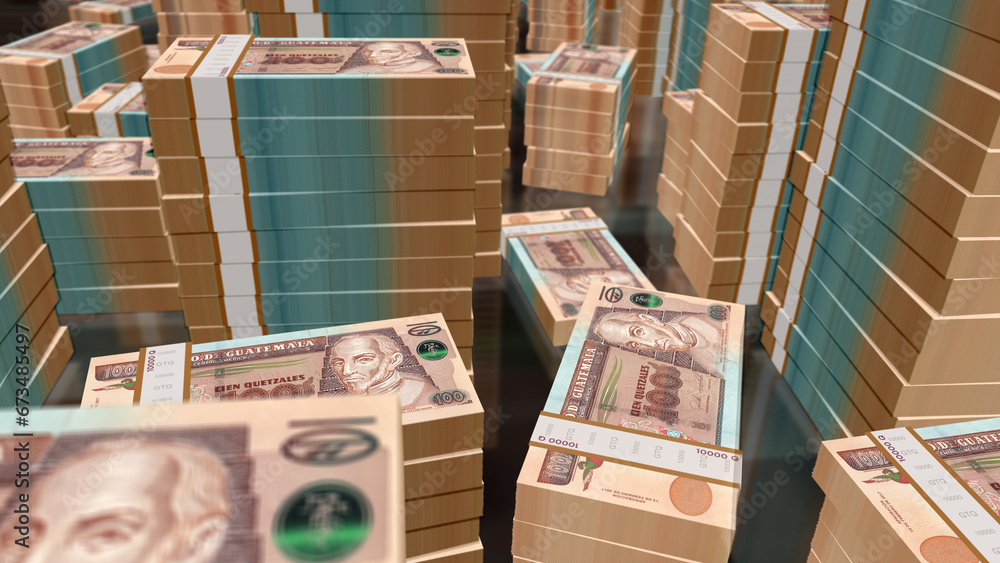 Guatemala quetzal money banknotes pack 3d illustration Guatemala quetzal money banknotes pack 3d illustration
