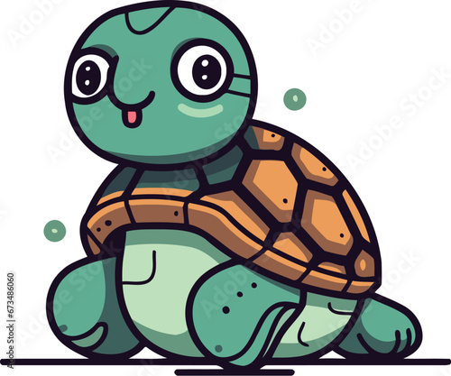 Cute cartoon turtle character. Vector illustration of a cute turtle.