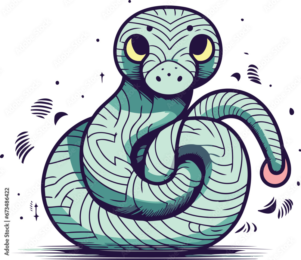 Fototapeta premium Cute cartoon snake. Vector illustration of a snake. Hand drawn snake.