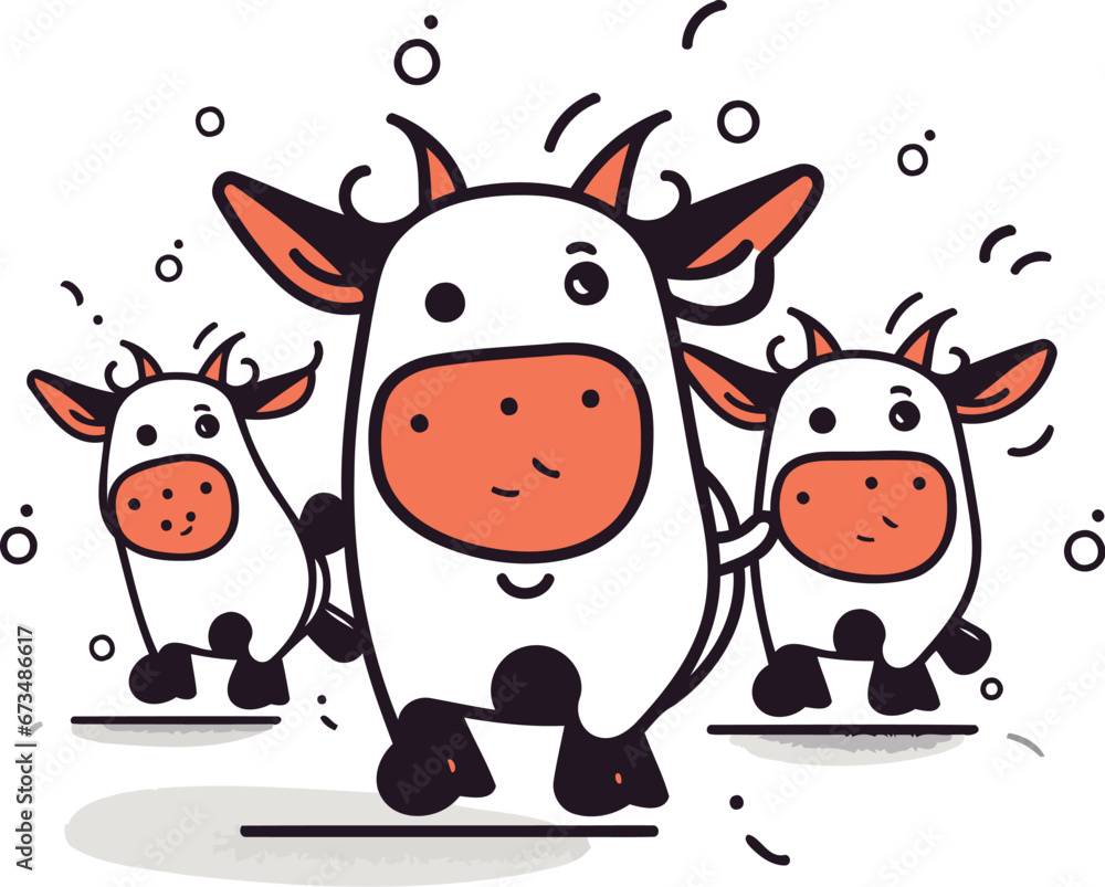 Fototapeta premium Cartoon cow family. Vector illustration. Cute farm animals.