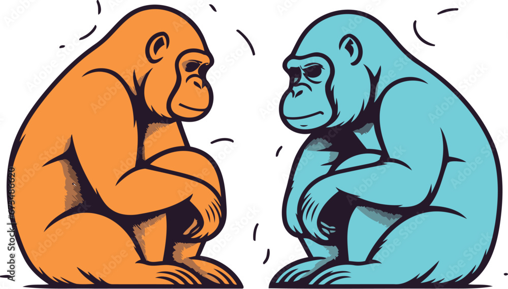 Gorilla and monkey cartoon vector illustration. Wild life animal. Gorilla and monkey cartoon vector illustration. Wild life animal.