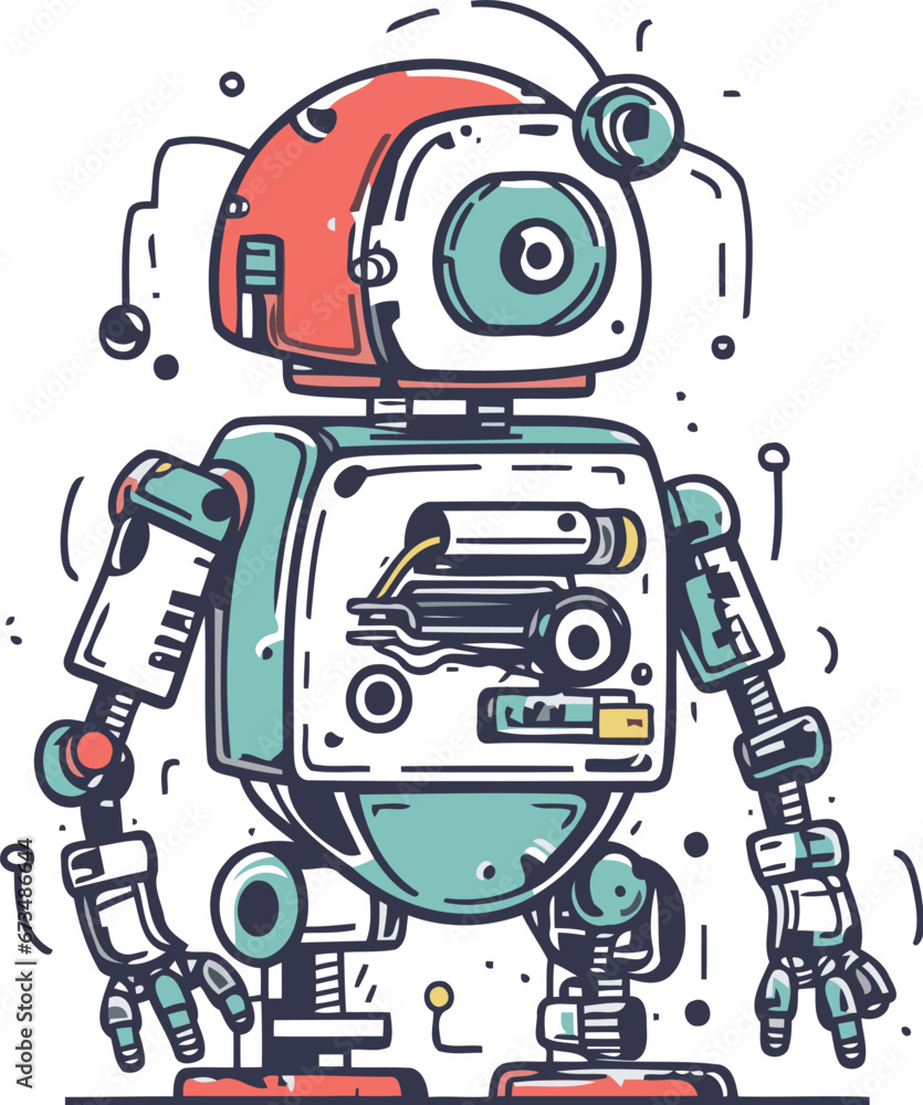 Vector illustration of cute robot. Cute cartoon robot. Vector robot.