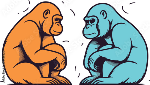 Gorilla and monkey cartoon vector illustration. Wild life animal.
