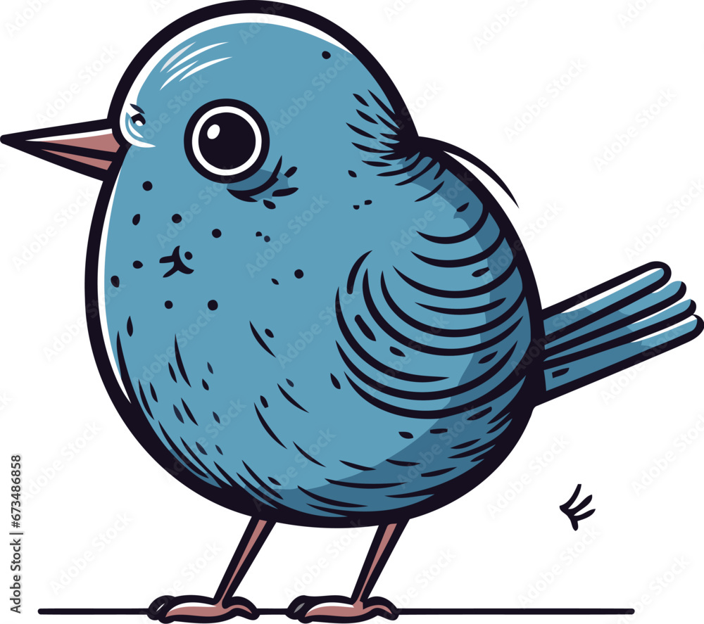 Fototapeta premium Blue bird isolated on white background. Vector illustration in cartoon style.