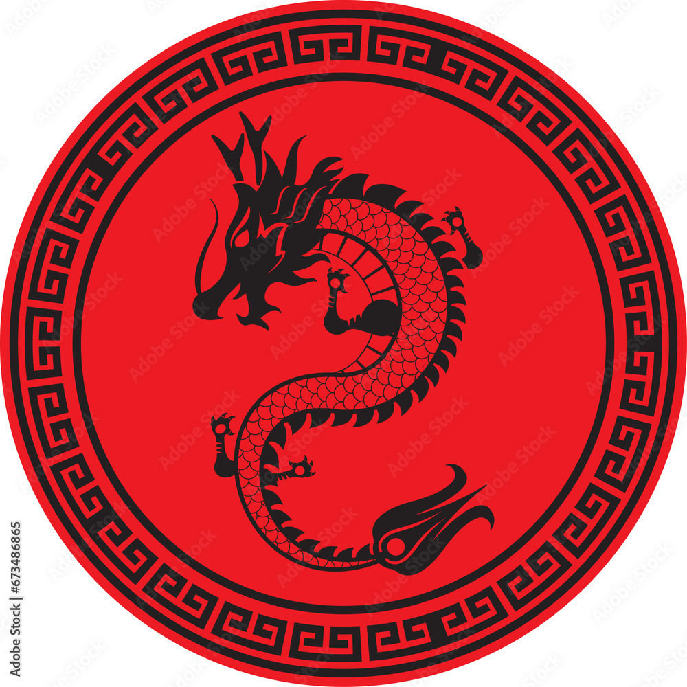 The Chinese dragon label for celebration or religious concept. The Chinese dragon label for celebration or religious concept.