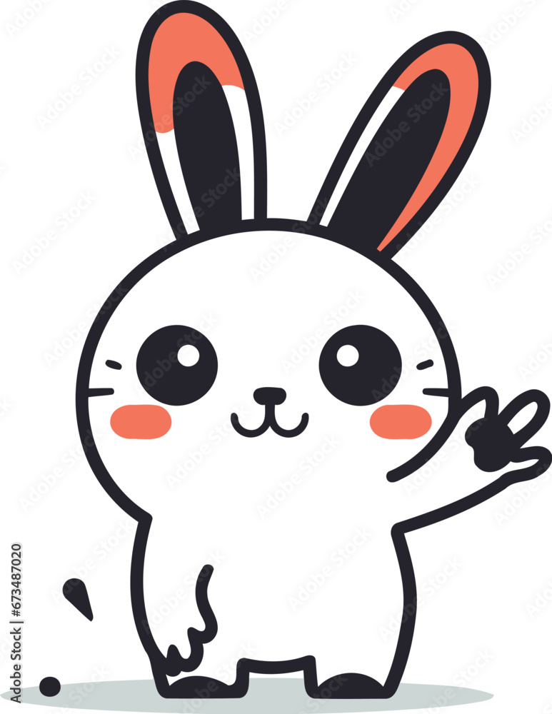 Obraz premium Cute bunny waving hand. Vector illustration. Cute cartoon character.