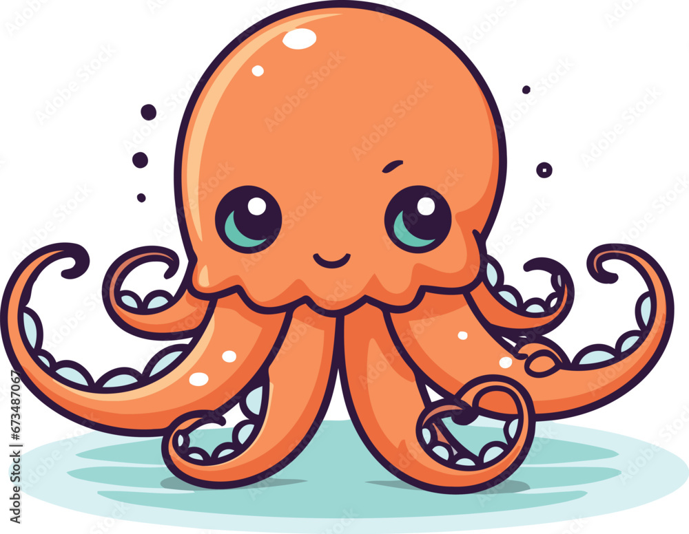 Fototapeta premium Cute cartoon octopus. Vector illustration. Isolated on white background.