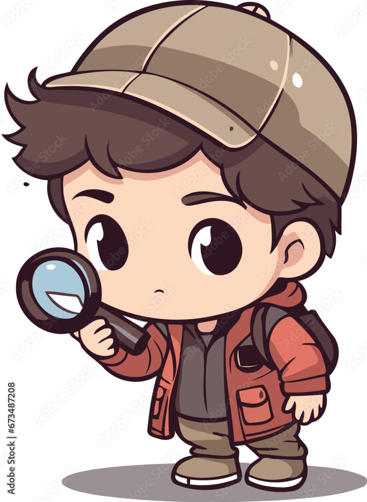 Explorer boy with magnifying glass cartoon character vector illustration graphic design Explorer boy with magnifying glass cartoon character vector illustration graphic design