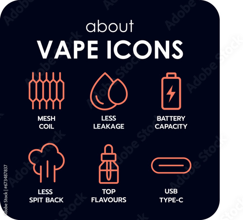 Vaping accessories line vector illustration Vape icons set Electronic cigarette sign.