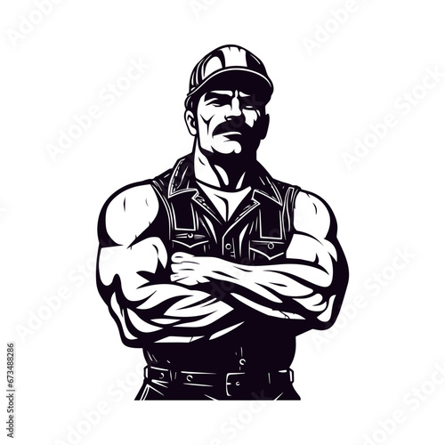 Construction worker in uniform. Logo style clipart. Simple art builder portrait. Minimalistic worker logo. Created using AI generation. Vector illustration isolated on white