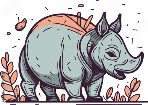 Fototapeta Naklejka Na Ścianę i Meble -  Cute rhinoceros. Vector illustration in cartoon style.