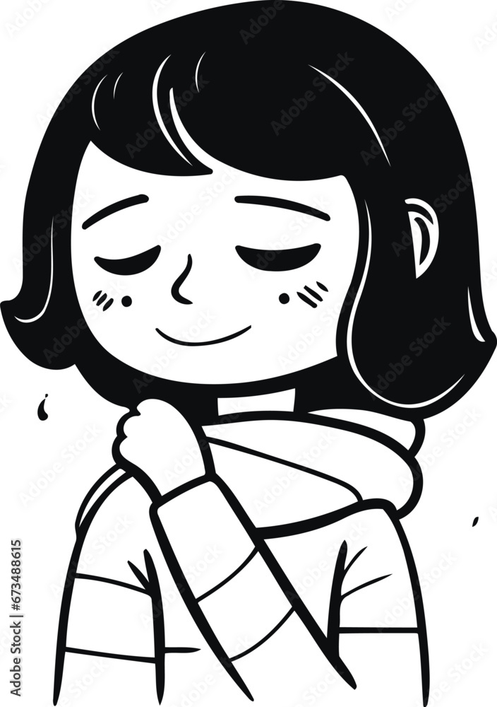 Cute little girl in warm clothes. Vector illustration on white background.