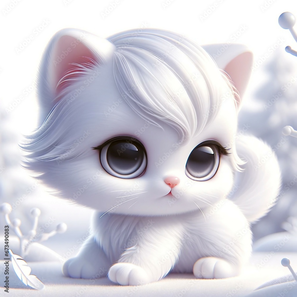 A 3D toon-style image of an adorable, cute kitten A 3D toon-style image of an adorable, cute kitten