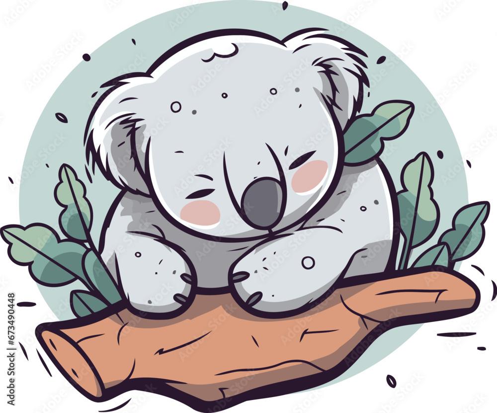 Cute koala sleeping on a tree branch. Vector illustration. Cute koala sleeping on a tree branch. Vector illustration.
