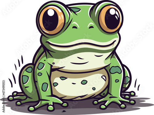 Cute green frog isolated on white background. Vector cartoon illustration.
