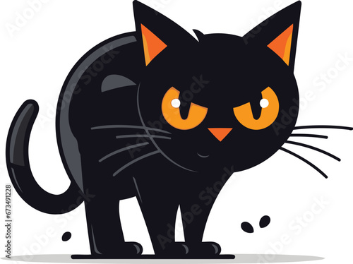 Cute cartoon black cat. Vector illustration isolated on white background.