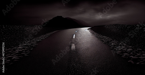 Asphalt road stretching into the distance, night landscape - AI generated image © BEMPhoto
