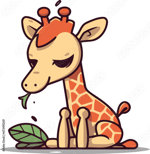 Giraffe Sitting Cartoon Mascot Character Flat Vector Illustration