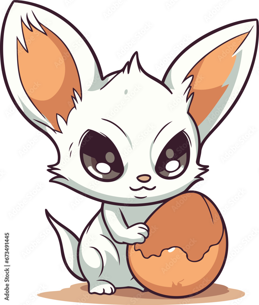 Fototapeta premium Cute little bunny with egg. Vector illustration of a cartoon character.