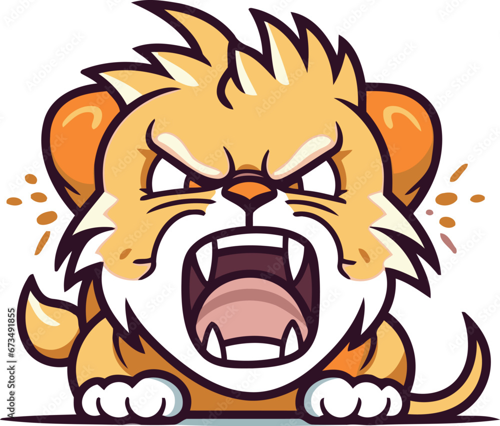 Angry Cartoon Lion Mascot Character. Vector Illustration.