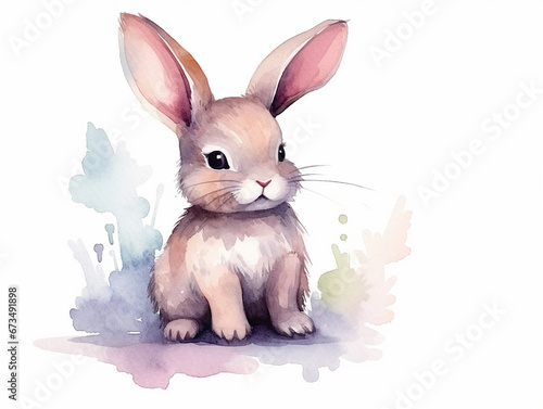 Illustration of cute bunny in style of watercolor on white background