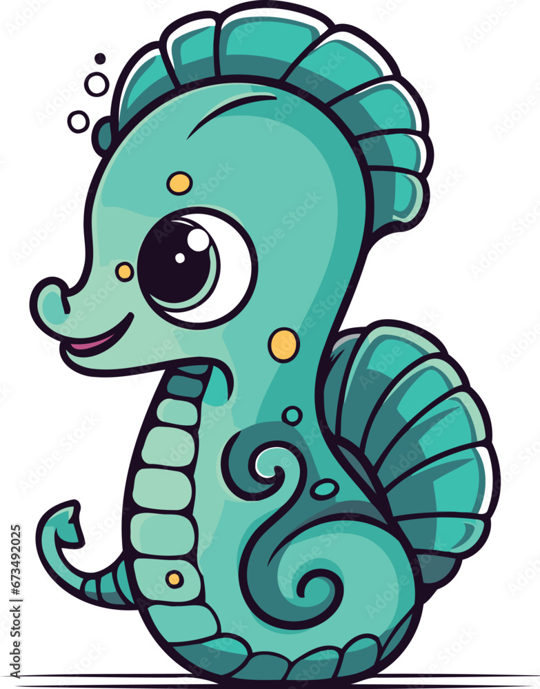 Obraz premium Cute cartoon sea horse. Vector illustration isolated on white background.