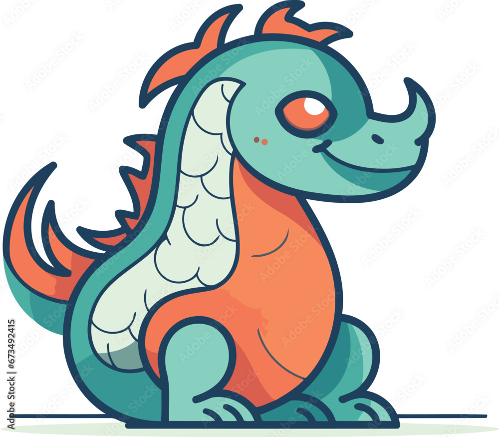 Fototapeta premium Cute cartoon dragon. Vector illustration in doodle style.