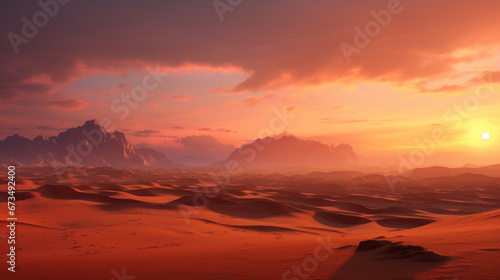 desert landscape view at sunrise sunset, picturesque © daniiD