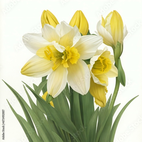 a bouquet of yellow daffodils on a white background © Ipixeler