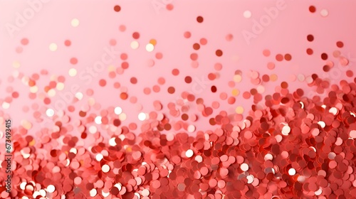 Background of Confetti Sprinkles in Light Red Colors. Festive Template for Holidays and Celebrations