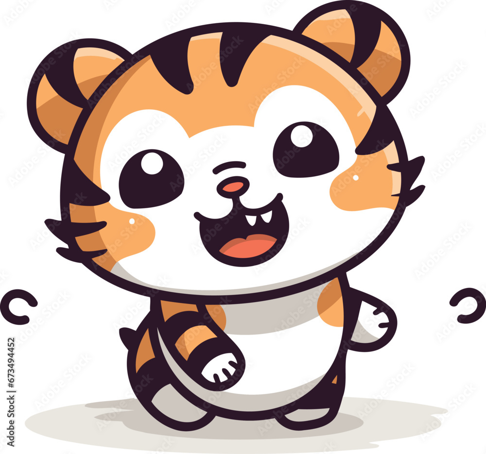 Fototapeta premium Cute tiger cartoon vector illustration. Cute little tiger character.