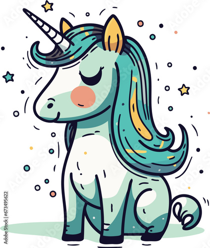 Cute hand drawn unicorn. Vector illustration in doodle style.