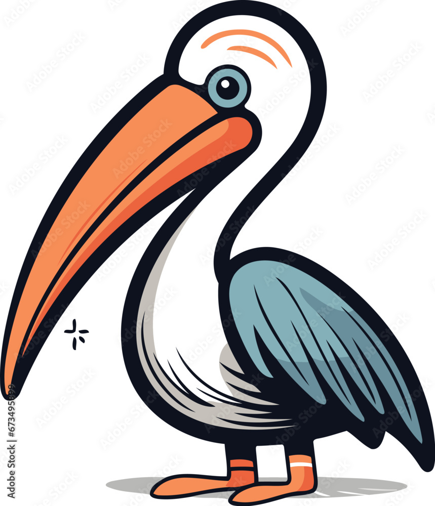 Fototapeta premium Pelican Bird Cartoon Vector Illustration. Isolated On White Background