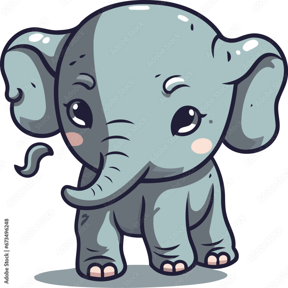 Naklejka premium Cute little elephant isolated on a white background. Vector illustration.