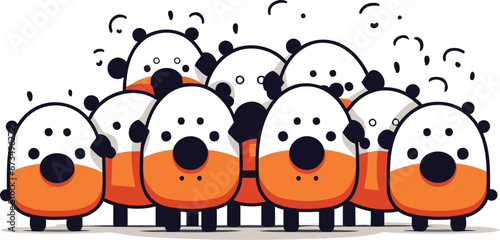 Cute cartoon panda family. Vector illustration isolated on white background.