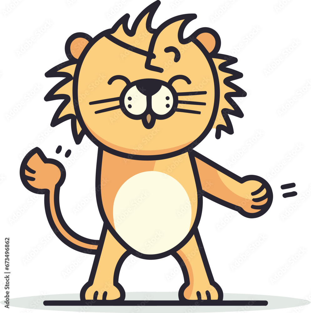 Lion showing thumbs up. Vector illustration in cartoon flat style.